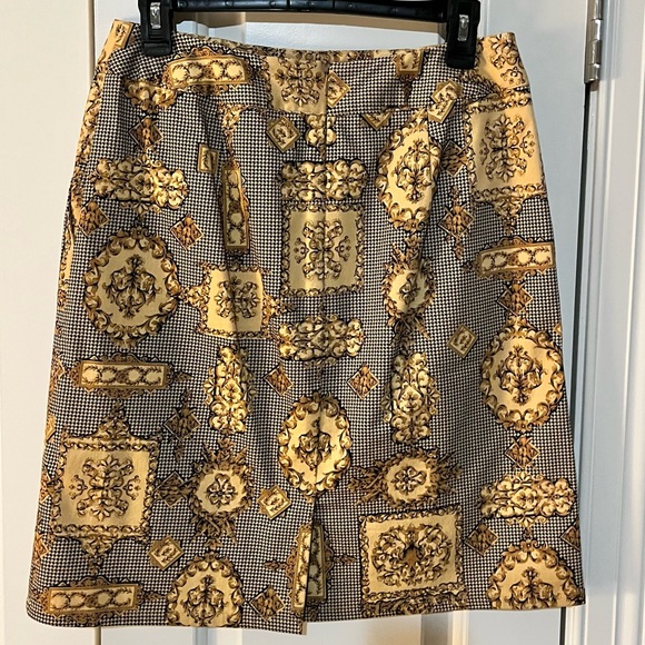 NWOT - Vintage Talbots Black and Gold Pattern Stretch Skirt - Picture 2 of 6